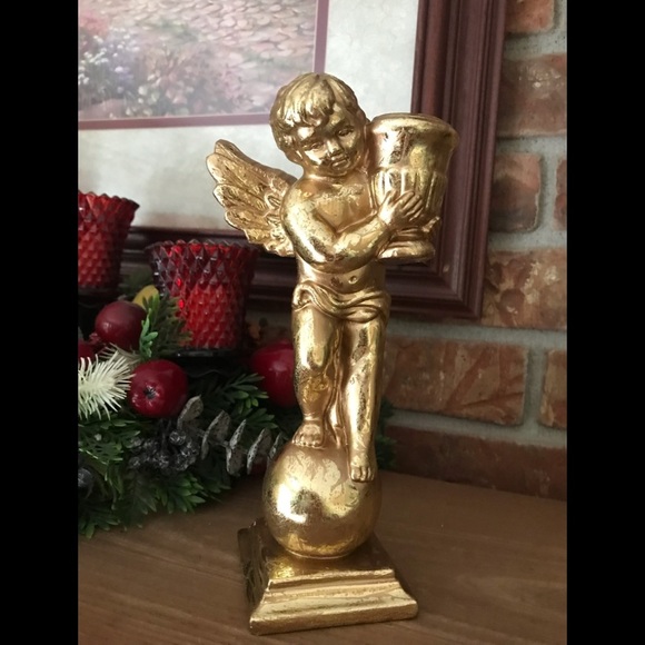 Rare VTG Gold Wing Cherub Candleholder Sculpture - Picture 5 of 7